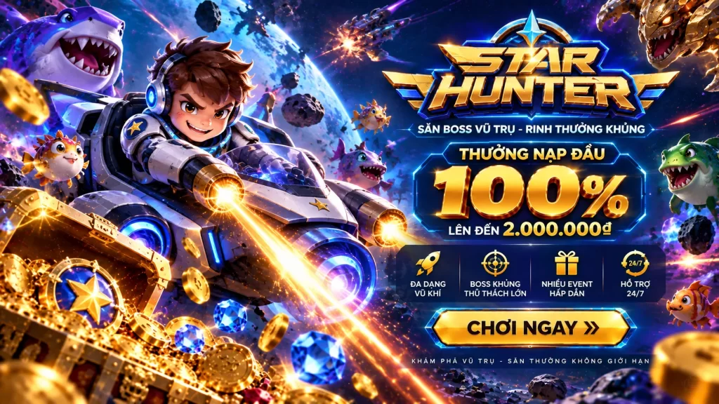 Giao diện trò chơi MOMO88 Star Hunter với các mục tiêu và giao diện bắn cá